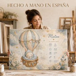 Cuadro Natalicio Bebé Niño Globo Aerostático | Estores Iroa