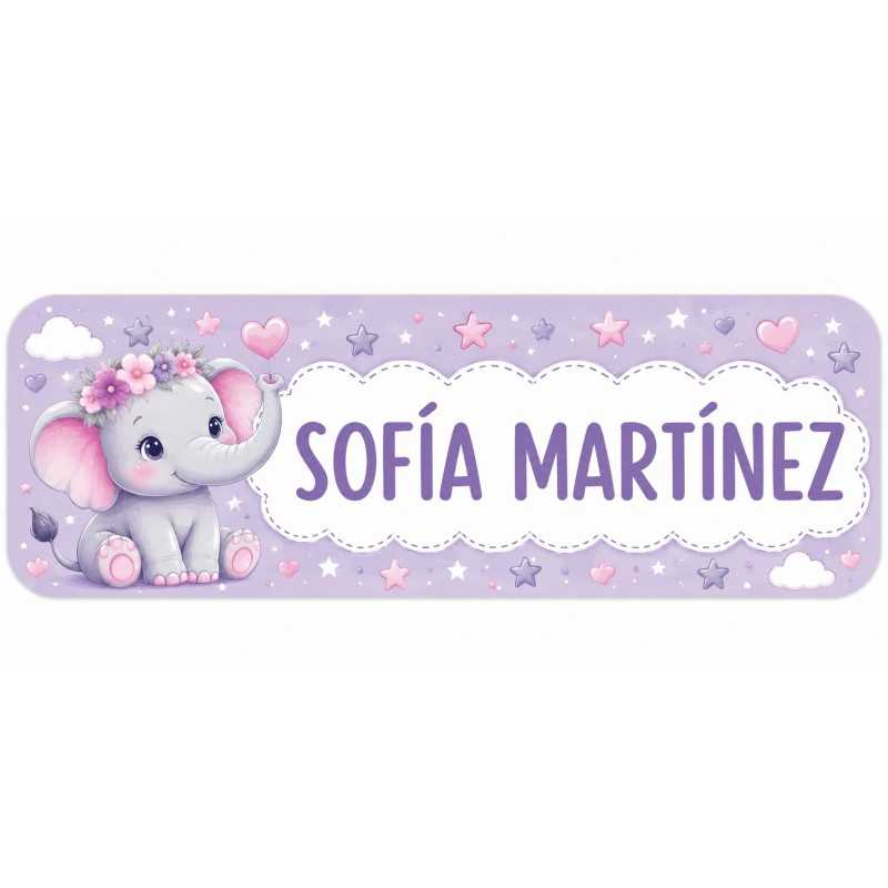 Etiquetas Personalizadas con Nombre para Colegio | Elefante Lila