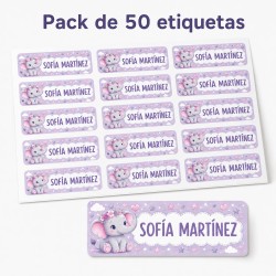 Etiquetas Personalizadas con Nombre para Colegio | Elefante Lila