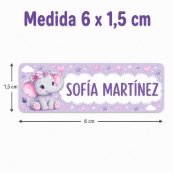 Etiquetas Personalizadas con Nombre para Colegio | Elefante Lila