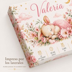 Cuadro Natalicio Bebé Niña Conejita Floral | Estores Iroa