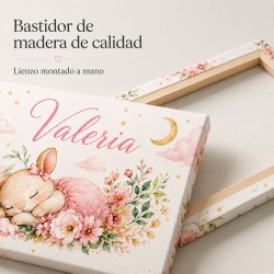Cuadro Natalicio Bebé Niña Conejita Floral | Estores Iroa