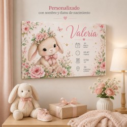 Cuadro Natalicio Bebé Niña Conejita Kawaii | Estores Iroa