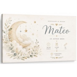 Cuadro Natalicio Personalizado Bebé Luna Botánica | Estores Iroa