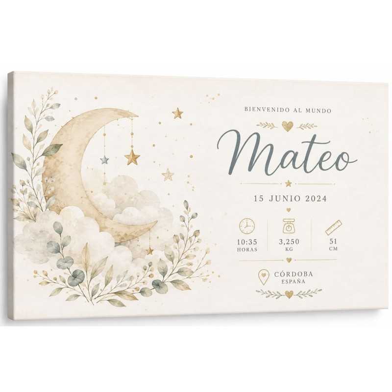 Cuadro Natalicio Personalizado Bebé Luna Botánica | Estores Iroa
