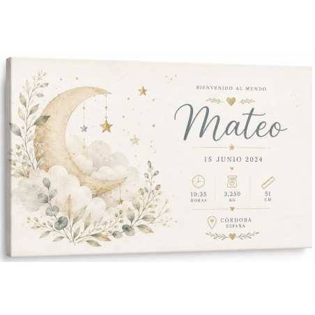 Cuadro Natalicio Personalizado Bebé Luna Botánica | Estores Iroa