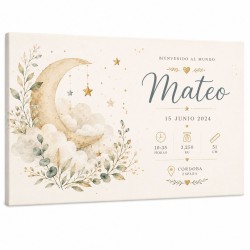 Cuadro Natalicio Personalizado Bebé Luna Botánica | Estores Iroa