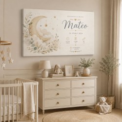 Cuadro Natalicio Personalizado Bebé Luna Botánica | Estores Iroa