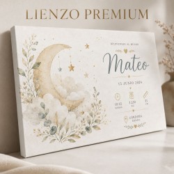 Cuadro Natalicio Personalizado Bebé Luna Botánica | Estores Iroa