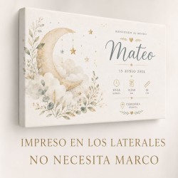 Cuadro Natalicio Personalizado Bebé Luna Botánica | Estores Iroa