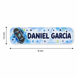Etiquetas Personalizadas con Nombre para Colegio | Skate Azul | Estores Iroa