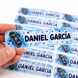 Etiquetas Personalizadas con Nombre para Colegio | Skate Azul | Estores Iroa
