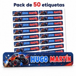 Etiquetas Personalizadas con Nombre para Niño | Monster Truck