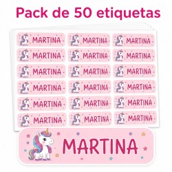 Etiquetas Unicornio Personalizadas con Nombre para Colegio | Pack 50