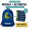 Pack Mochila Infantil Personalizada + 50 Etiquetas Escolares con Nombre – Dinosaurio Infantil Blue