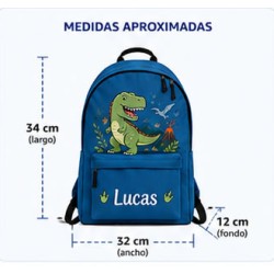 Pack Mochila Infantil Personalizada + 50 Etiquetas Escolares con Nombre – Dinosaurio Infantil Blue