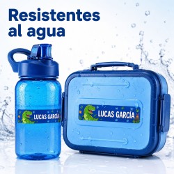 Pack Mochila Infantil Personalizada + 50 Etiquetas Escolares con Nombre – Dinosaurio Infantil Blue