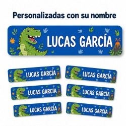Pack Mochila Infantil Personalizada + 50 Etiquetas Escolares con Nombre – Dinosaurio Infantil Blue