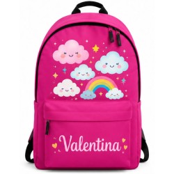 Pack Mochila Infantil Personalizada + 50 Etiquetas Escolares con Nombre – Nubes y Arcoíris