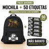 Pack Mochila Infantil Personalizada + 50 Etiquetas Escolares con Nombre – Dinosaurio T-Rex Negro