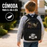Pack Mochila Infantil Personalizada + 50 Etiquetas Escolares con Nombre – Dinosaurio T-Rex Negro