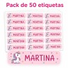 Pack Mochila Infantil Personalizada + 50 Etiquetas Escolares con Nombre – Unicornio Rosa
