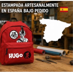 Pack Mochila Infantil Personalizada + 50 Etiquetas Escolares con Nombre – Goku Rojo o Naranja