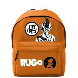Pack Mochila Infantil Personalizada + 50 Etiquetas Escolares con Nombre – Goku Rojo o Naranja