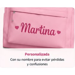 Pack Mochila Infantil Personalizada + 50 Etiquetas Escolares con Nombre – Unicornio Rosa
