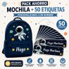 Pack Mochila Infantil Personalizada + 50 Etiquetas Escolares con Nombre – Astronauta Azul