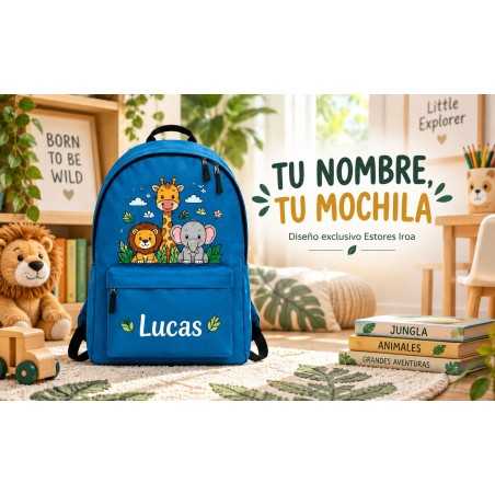 Mochila Infantil Personalizada con Nombre | Animales de la Selva | Estores Iroa