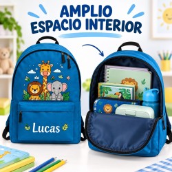 Mochila Infantil Personalizada con Nombre | Animales de la Selva | Estores Iroa