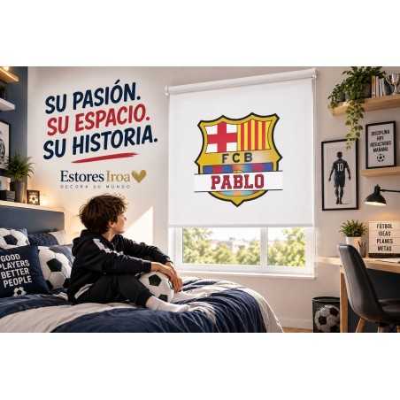 Estor de Fútbol Barcelona Personalizado con Nombre | Estores Iroa