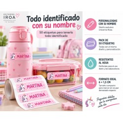 Etiquetas Unicornio Personalizadas con Nombre para Colegio | Pack 50