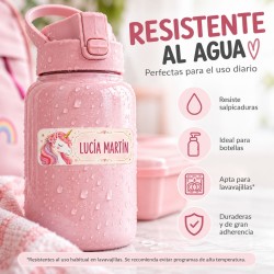 Pack Mochila Infantil Personalizada + 50 Etiquetas Escolares con Nombre – Unicornio 01-26