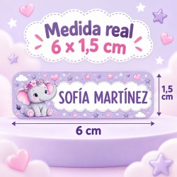 Etiquetas Personalizadas con Nombre para Colegio | Elefante Lila