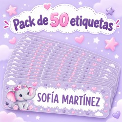 Etiquetas Personalizadas con Nombre para Colegio | Elefante Lila