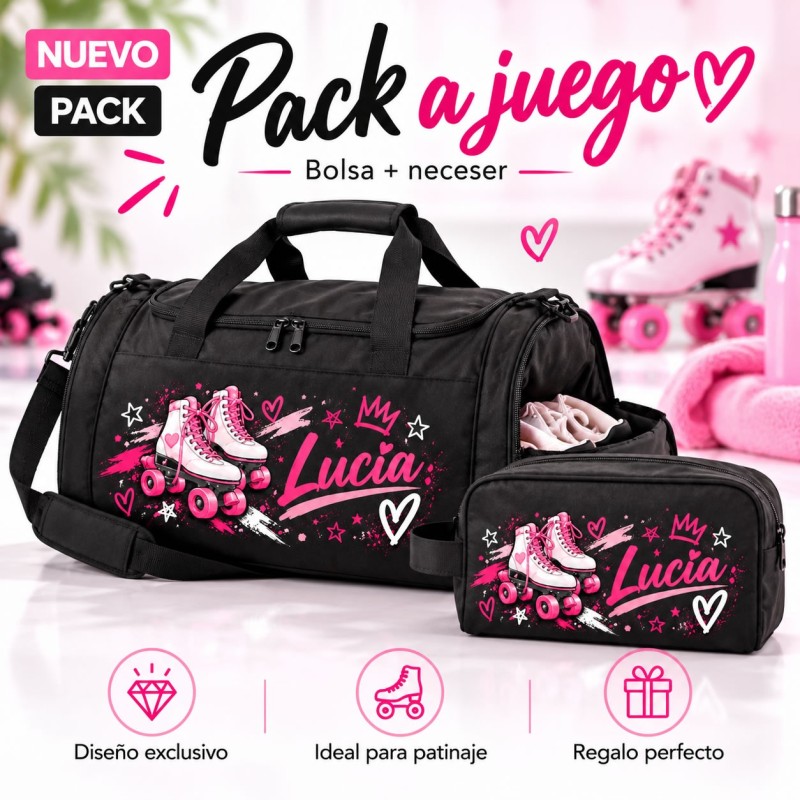 Pack Patinadora Personalizado – Bolsa de Deporte + Neceser a Juego
