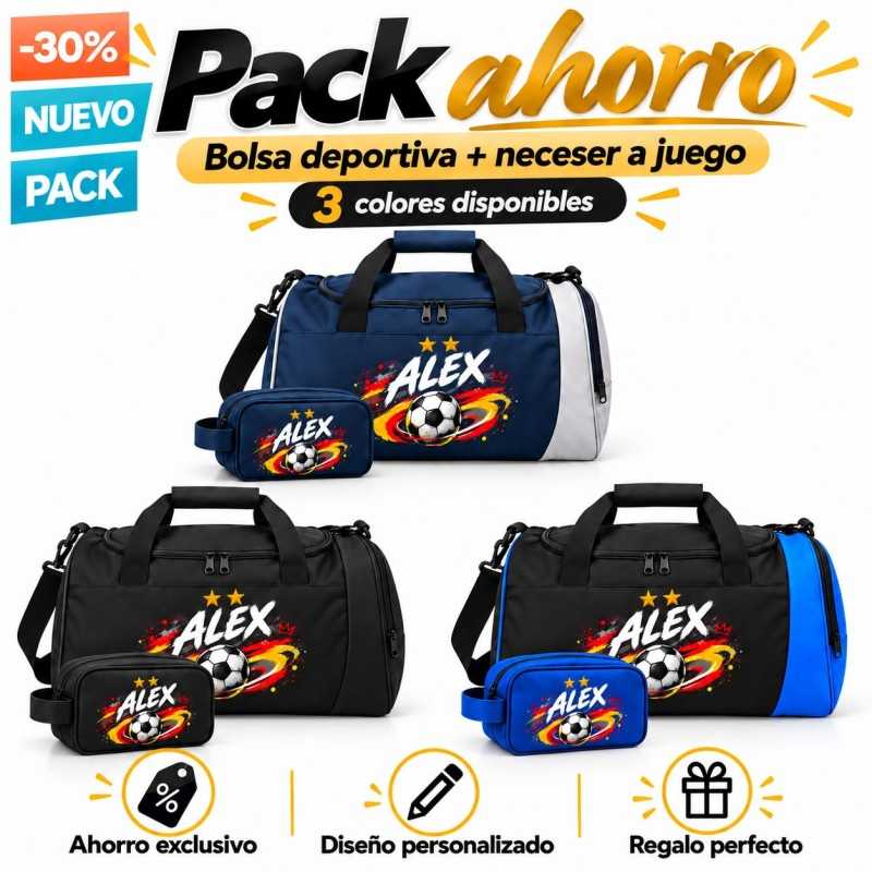 Pack Fútbol Mundial 03-26 Personalizado con Nombre – Bolsa Deportiva 41L + Neceser