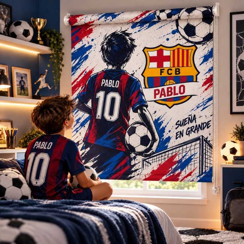 Estor enrollable Infantil o Juvenil Futbol Barcelona 02-26 Personalizado con Nombre y Número | Estores Iroa
