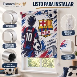 Estor enrollable Infantil o Juvenil Futbol Barcelona 02-26 Personalizado con Nombre y Número | Estores Iroa