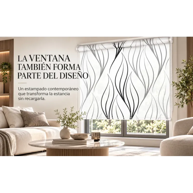 Estor Moderno Blanco y Negro a Medida | Líneas Minimalistas | Estores Iroa