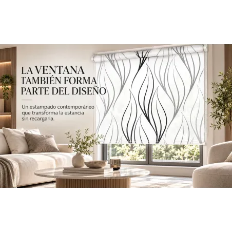 Estor Moderno Blanco y Negro a Medida | Líneas Minimalistas | Estores Iroa