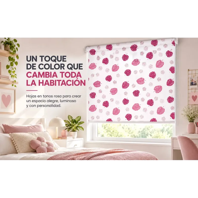 Estor Juvenil Rosa Hojas a Medida | Hojas 306 – Estores Iroa