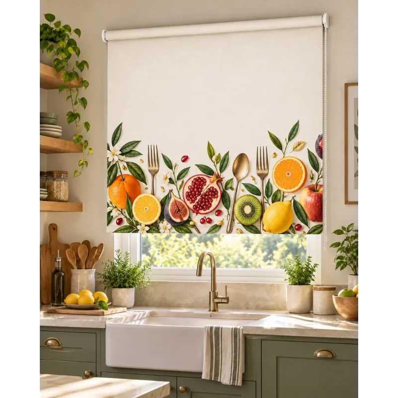 Estor para Cocina a Medida Frutas & Cubiertos Mediterráneo 08-26 | Estores Iroa