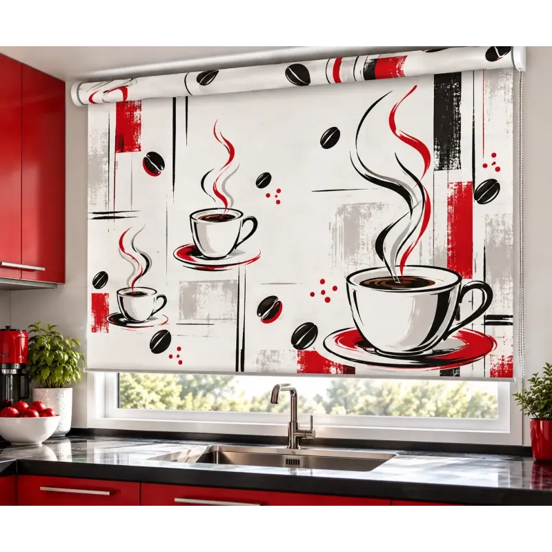 Estor Cocina Tazas de Café Rojo a Medida | Estores Iroa
