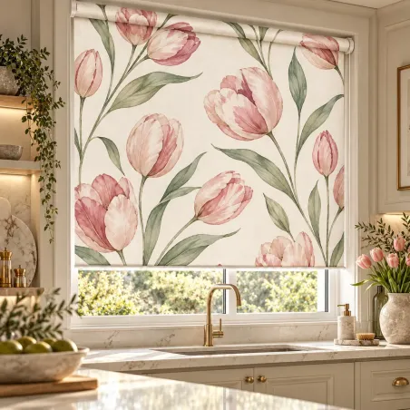 Estor Cocina Tulipanes Rosas a Medida | Estores Iroa