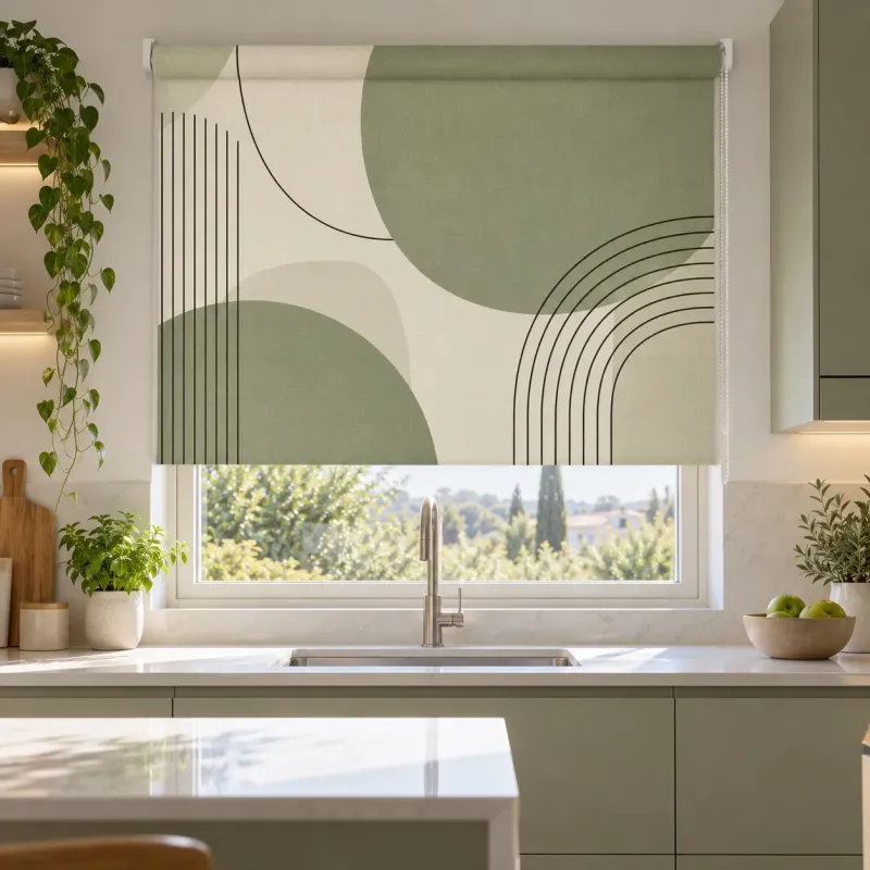 Estor Cocina Verde Salvia Geométrico a Medida | Estores Iroa