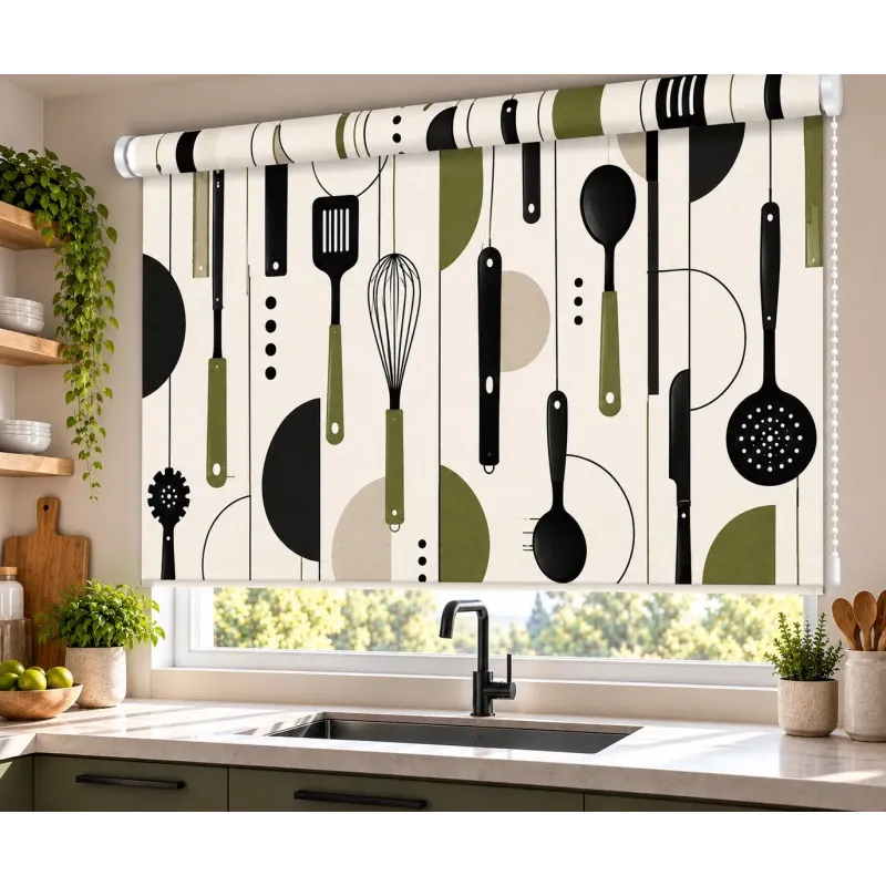 Estor para Cocina Cubiertos Verde Oliva a Medida | Estores Iroa