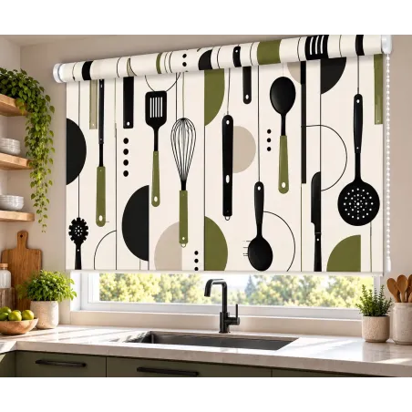 Estor para Cocina Cubiertos Verde Oliva a Medida | Estores Iroa